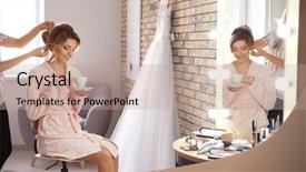  Presentation with wedding - PPT theme consisting of hair dressing salon - hairdresser preparing bride before her background and a  colored foreground