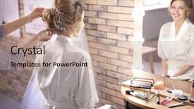  Presentation with wedding - Beautiful presentation featuring hair dressing salon - hairdresser preparing bride before her backdrop and a  colored foreground