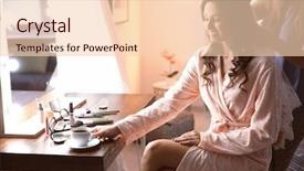  Presentation with hair dressing - Presentation theme enhanced with hair dressing salon - hairdresser preparing bride before her background and a  colored foreground