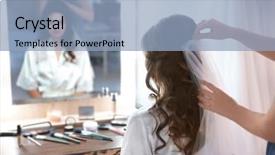  Presentation with bride and groom at wedding - Presentation theme with hair dressing salon - hairdresser preparing bride before her background and a light blue colored foreground