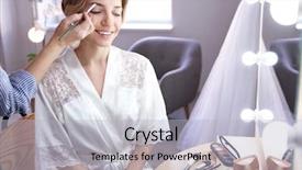  Presentation with makeup artist - Audience pleasing PPT layouts consisting of hair dressing salon - makeup artist preparing bride backdrop and a light blue colored foreground