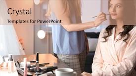  Presentation with makeup artist - Theme enhanced with hair dressing salon - makeup artist preparing bride background and a  colored foreground