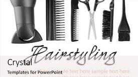  Presentation with tools - PPT theme featuring hair dressing salon - professional hairdresser tools isolated background and a light gray colored foreground