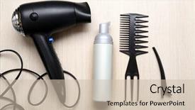  Presentation with barber - Slides having hair dryer - barber set with tools equipment background and a soft green colored foreground