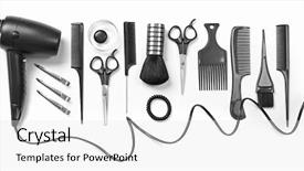  Presentation with barber - Slide set consisting of hair dryer - barber set with tools background and a white colored foreground