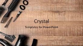  Presentation with professional - Slide deck featuring hair dryer - professional hairdresser set on wooden background and a coral colored foreground