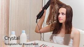  Presentation with real woman hair texture human - Slides featuring hair dryer - woman getting ready background and a mint green colored foreground