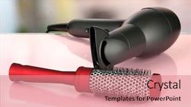  Presentation with hair brush - Slides having hair dryer and comb brush background and a coral colored foreground