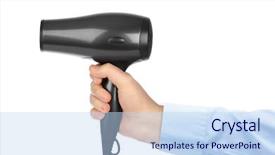  Presentation with hair - Cool new presentation design with hair dryer in hand isolated backdrop and a light blue colored foreground