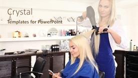  Presentation with hair salon - Theme having hair-drying-process-at-salon background and a cream colored foreground