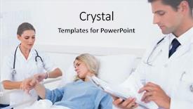  Presentation with analyses - Amazing presentation theme having hair examination - doctor taking pulse backdrop and a  colored foreground