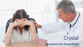  Presentation with diagnosis - Presentation enhanced with hair examination - serious doctor comforting his patient background and a sky blue colored foreground