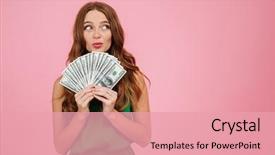  Presentation with young children playing - Beautiful PPT theme featuring hair holding bunch of money backdrop and a coral colored foreground