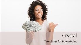  Presentation with award lucky winner - Amazing presentation design having hair holding fan of money backdrop and a soft green colored foreground