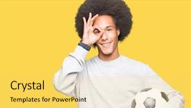  Presentation with eye african american models - PPT theme having hair holding soccer football ball background and a  colored foreground