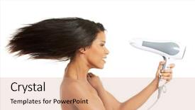  Presentation with long hair - Beautiful PPT layouts featuring hair holding strong blow dryer backdrop and a coral colored foreground