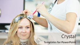  Presentation with hairdressing salon - Audience pleasing PPT theme consisting of hair in beauty parlour hairdressing backdrop and a coral colored foreground