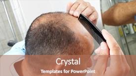  Presentation with man head in hands - Theme enhanced with hair loss - man head with a comb background and a coral colored foreground