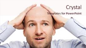  Presentation with bald - Slides with hair loss - surprised business man hand holding background and a lemonade colored foreground