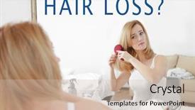  Presentation with hair brush - Beautiful PPT theme featuring hair loss concept young woman backdrop and a soft green colored foreground