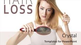  Presentation with hair brush - Slide set enhanced with hair loss concept young woman background and a soft green colored foreground