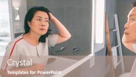  Presentation with senior asian - Amazing slides having hair-loss-mature-asian-woman backdrop and a coral colored foreground