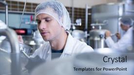  Presentation with hair - Colorful theme enhanced with hair net in the factory backdrop and a light blue colored foreground