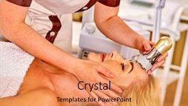  Presentation with real woman hair texture human - Audience pleasing slide deck consisting of hair receiving electroporation facial therapy backdrop and a coral colored foreground