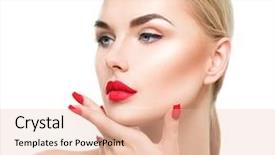  Presentation with girl model - Cool new PPT theme with hair red lipstick and nails backdrop and a lemonade colored foreground