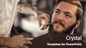  Presentation with barber - Beautiful PPT theme featuring hair saloon - man barber with scissors cut backdrop and a tawny brown colored foreground