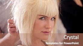  Presentation with shot - PPT theme featuring hair saloon - young blond woman at hairdresser background and a  colored foreground