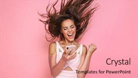  Presentation with hair dress - PPT theme having hair shaking isolated over pink background and a lemonade colored foreground