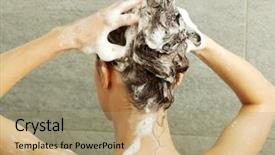  Presentation with weight loss woman showing - Amazing PPT theme having hair shampoo - beautiful fit woman taking shower backdrop and a coral colored foreground