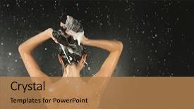  Presentation with shampoo - PPT theme consisting of hair shampoo - beautiful young woman washing head background and a coral colored foreground