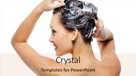  Presentation with shampoo - Amazing PPT theme having hair shampoo - portrait of young beautiful woman backdrop and a coral colored foreground