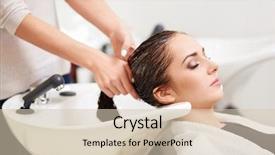  Presentation with hair shampoo - Amazing PPT theme having hair shampoo - young girl in a barbershop backdrop and a soft green colored foreground