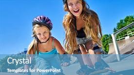  Presentation with children - PPT theme enhanced with hair slide - two girl children in skateboard background and a teal colored foreground