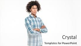  Presentation with curly hair - PPT theme having hair standing with arms folded background and a white colored foreground