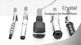  Presentation with curling - Slides consisting of hair styling set with straightener and curling accessories background and a white colored foreground