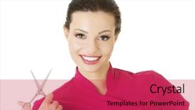  Presentation with hair salon scissors in black - Beautiful slide deck featuring logo concepts glossy leaf icon backdrop and a sky blue colored foreground