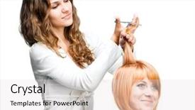 Presentation with barber - PPT layouts consisting of hair stylist - barber cuts a pretty girl background and a lemonade colored foreground