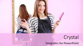  Presentation with beauty salon design - Audience pleasing slide set consisting of hair stylist - beautiful girl hairdresser in beauty backdrop and a lavender colored foreground