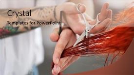  Presentation with cost cutting - Amazing slides having hair stylist - hairdresser cutting red curls backdrop and a coral colored foreground