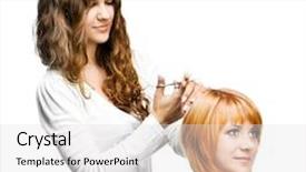  Presentation with nice aestethic - Amazing slides having hair stylist - young nice woman hairdresser makes backdrop and a light gray colored foreground