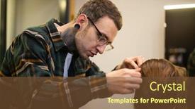  Presentation with haircut - Slide deck featuring hair-stylist-combing-wet-female background and a tawny brown colored foreground