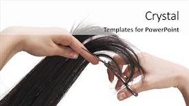  Presentation with hair salon - Cool new slides with hair stylist cutting black long backdrop and a white colored foreground