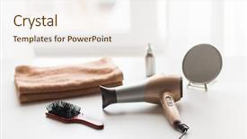  Presentation with hair tools and hairdressing concept - Presentation theme consisting of hair tools beauty and hairdressing background and a sky blue colored foreground