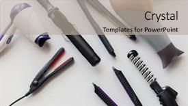  Presentation with curling - Slide deck consisting of hair tools beauty and hairdressing background and a mint green colored foreground