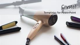  Presentation with curling - Beautiful presentation theme featuring hair tools beauty and hairdressing backdrop and a sky blue colored foreground