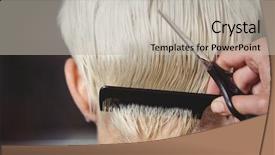  Presentation with hair corporate female - Slides having hair trimmed at a salon background and a  colored foreground